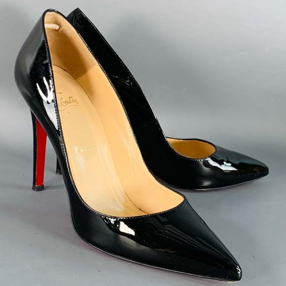 CHRISTIAN LOUBOUTIN Pigalle Black Red Patent Leather Pointed Toe Pumps - Picture 1 of 10